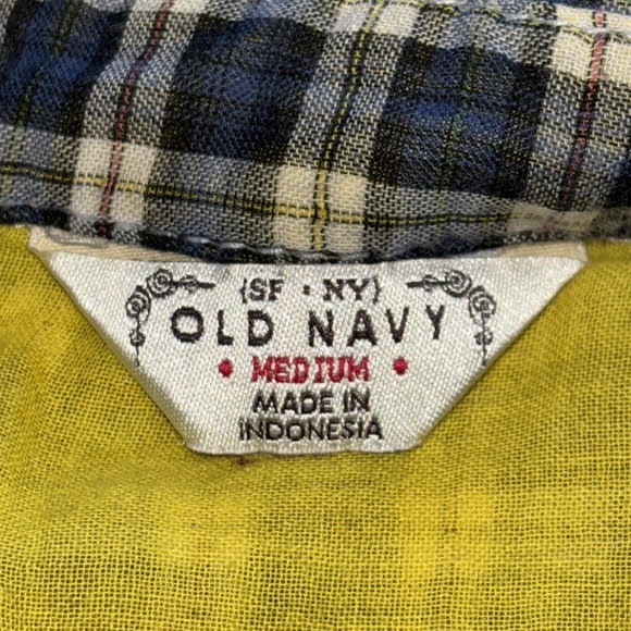 Old‎ Navy Pearl Snap Button Down Shirt Navy Plaid Women's M Preppy Outdoor Y2K - Picture 9 of 11
